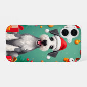 サンタ帽をかぶった笑顔の犬 iPhone 16ケース (裏面横)