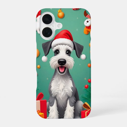 サンタ帽をかぶった笑顔の犬 iPhone 16ケース (裏面)
