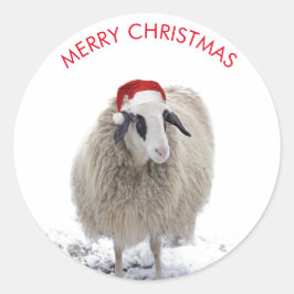 サンタ帽をかぶった羊 カスタマイズ可能なステッカー ラウンドシール