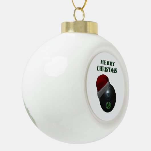 サンタ帽をかぶった芝生鉢 セラミックボールオーナメント (左)