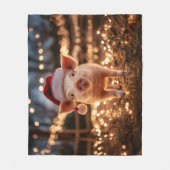 サンタ帽をかぶった豚 フリースブランケット (正面)
