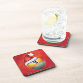 サンタ帽をかぶった赤い背景のナインボール コースター (右側)