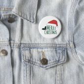 サンタ帽をかぶった陽気なクリスマス 缶バッジ (インサイチュ)