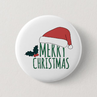 サンタ帽をかぶった陽気なクリスマス 缶バッジ