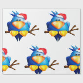 サンタ帽をかぶった鳥 ラッピングペーパー (フラット)