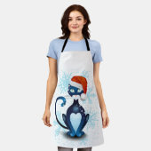 サンタ帽をかぶった黒猫 エプロン (着用した状態)