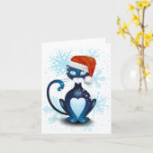 サンタ帽をかぶった黒猫 カード (黄色い花)