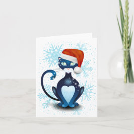 サンタ帽をかぶった黒猫 カード