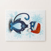 サンタ帽をかぶった黒猫 ジグソーパズル (横)