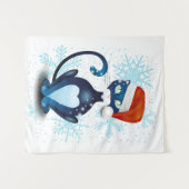 サンタ帽をかぶった黒猫 タペストリー (正面(横))