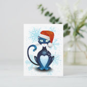 サンタ帽をかぶった黒猫 ポストカード (スタンド正面)