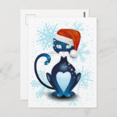 サンタ帽をかぶった黒猫 ポストカード (正面/裏面)