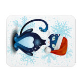 サンタ帽をかぶった黒猫 マグネット (横)