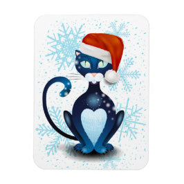 サンタ帽をかぶった黒猫 マグネット