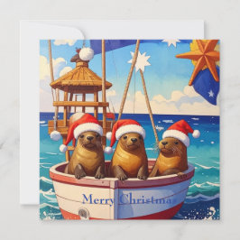 サンタ帽をかぶった3匹のアザラシ メリークリスマス シーズンカード