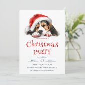サンタ帽を被ったかわいい犬のクリスマス・パーティ 招待状 (スタンド正面)