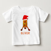 サンタ帽を被ったかわいい鹿のイラスト名前 ベビーTシャツ (正面)