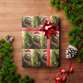 サンタ帽を被ったクリスマスのナマケモノ ラッピングペーパー
