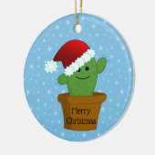 サンタ帽を被ったクリスマスカクタス セラミックオーナメント (左)