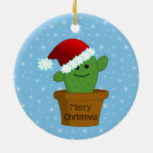 サンタ帽を被ったクリスマスカクタス セラミックオーナメント (裏面)