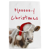 サンタ帽を被ったヘレフォード牛 ミディアムペーパーバッグ (正面)