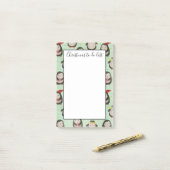 サンタ帽を被ったペンギンたちが耳にイヤホンつけてやることリストをチェックしてる ポストイット (デスク上)