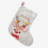 サンタ帽を被った愛らしいトナカイ, ボケ ラージクリスマスストッキング (正面 (吊り時))