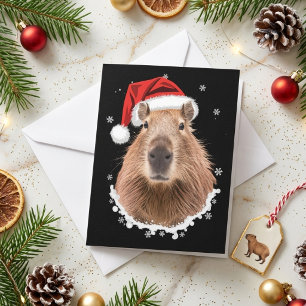 サンタ帽カピバラのクリスマススノーイーデザイン シーズンカード