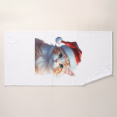 サンタ帽クラシック付き可愛い猫 バスタオル (バスタオル)