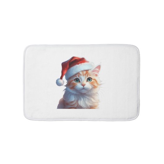 サンタ帽クラシック付き可愛い猫 バスマット (正面)