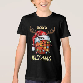 サンタ帽バスケットボールトナカイ クリスマス 楽しい スポーツ トライブレンドＴシャツ