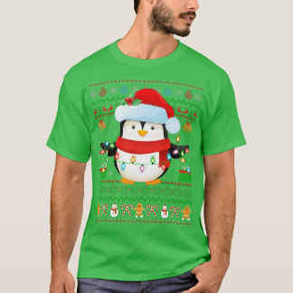 サンタ帽ペンギン鳥クリスマスライト醜いペンギンクリスマス Tシャツ