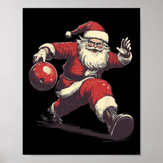 サンタ帽ボウラーおもしろクリスマスXmas ボウリング ポスター (正面)