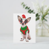 サンタ帽子およびガラスを持つチワワ シーズンポストカード (スタンド正面)