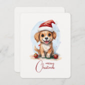 サンタ帽子とオーナメントの陽気なクリスマスドッグ シーズンカード (正面/裏面)