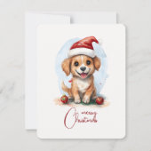 サンタ帽子とオーナメントの陽気なクリスマスドッグ シーズンカード (正面)