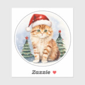 サンタ帽子とクリスマスツリーの水彩猫 シール (シート)