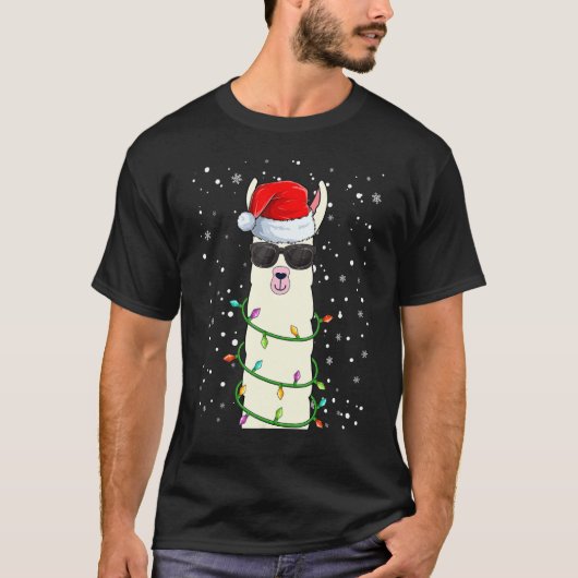 サンタ帽子とクリスマスラマ醜いクリスマスラマ Tシャツ (正面)