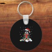サンタ帽子と可愛いシュナウツァークリスマスライト キーホルダー (正面)