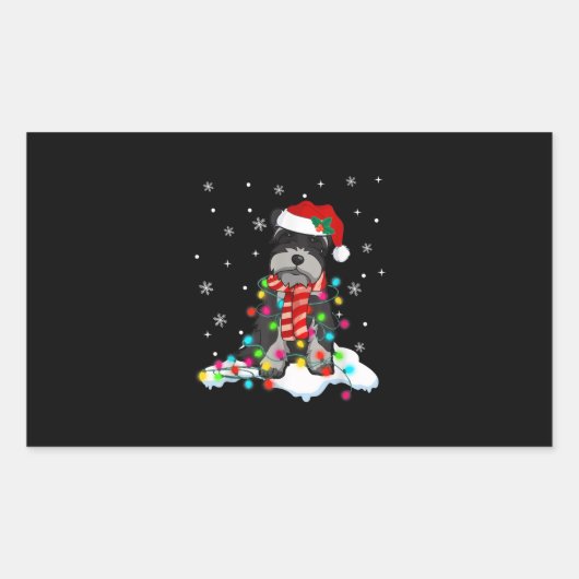 サンタ帽子と可愛いシュナウツァークリスマスライト 長方形シール (正面)
