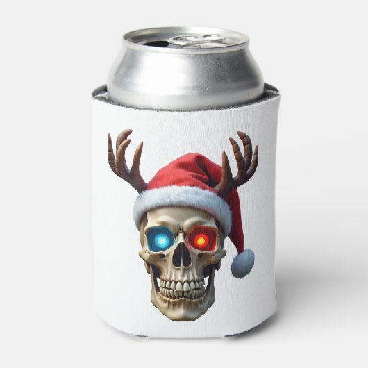 サンタ帽子と枝角のクリスマス・スカル ミスティック 缶クーラー (缶正面)