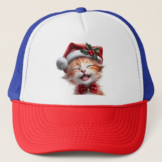 サンタ帽子と蝶ネクタイが可愛いクリスマス猫 キャップ (正面)