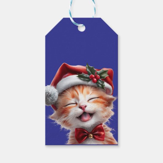 サンタ帽子と蝶ネクタイが可愛いクリスマス猫 ギフトタグ (正面)