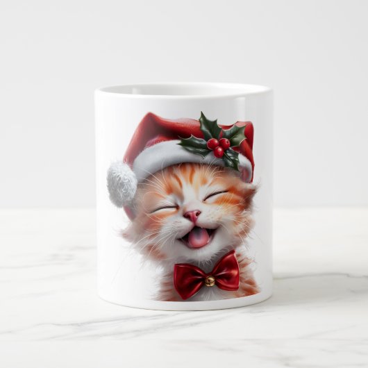 サンタ帽子と蝶ネクタイが可愛いクリスマス猫 ジャンボコーヒーマグカップ (正面)