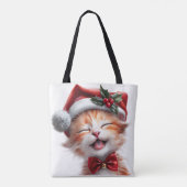 サンタ帽子と蝶ネクタイが可愛いクリスマス猫 トートバッグ (裏面)