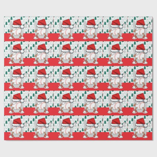 サンタ帽子と野球のクリスマス ラッピングペーパー (フラット)