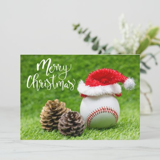 サンタ帽子と野球メリークリスマス シーズンカード (スタンド正面)