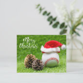 サンタ帽子と野球メリークリスマス シーズンポストカード (スタンド正面)