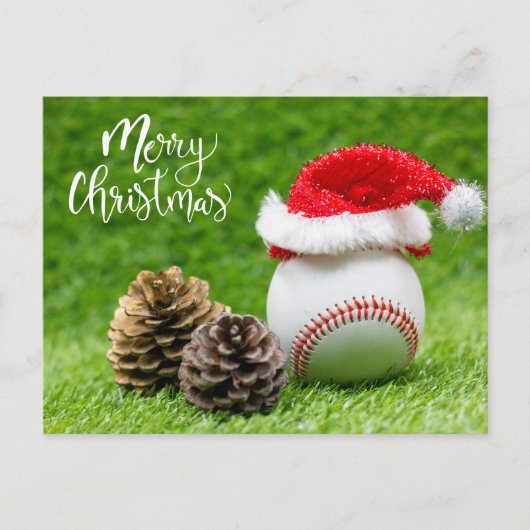 サンタ帽子と野球メリークリスマス シーズンポストカード (正面)