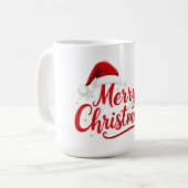 サンタ帽子と雪のメリークリスマス・タイポグラフィ コーヒーマグカップ (正面左)